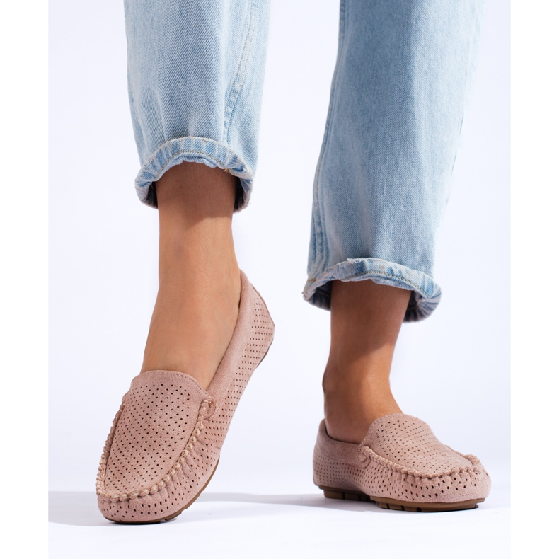 Mocassins femme ajourés Shelovet élastique rose clair 2