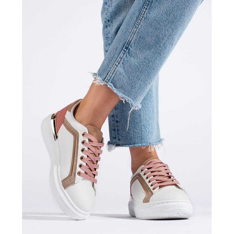 Baskets Shelovet blanches à paillettes pour femmes beige 2 Baskets Shelovet blanches à paillettes pour femmes beige 2