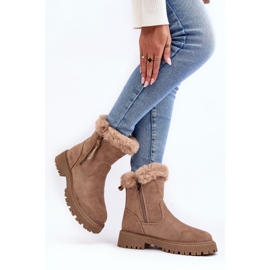 PE1 Bottines en daim avec fourrure pour femme, beige Hasiva 5