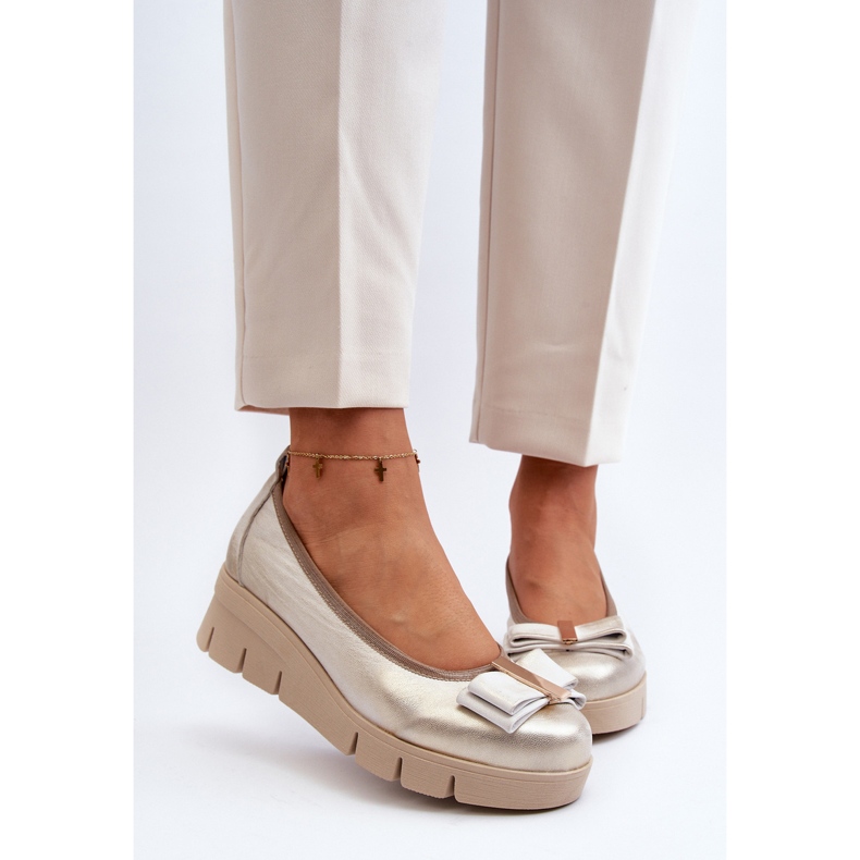 Lewski Shoes Ballerines en cuir sur plateforme avec décoration, Golden Lewski 3384 doré 2