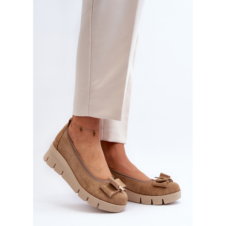Lewski Shoes Ballerines en cuir sur plateforme avec décoration, Beige Lewski 3384 2