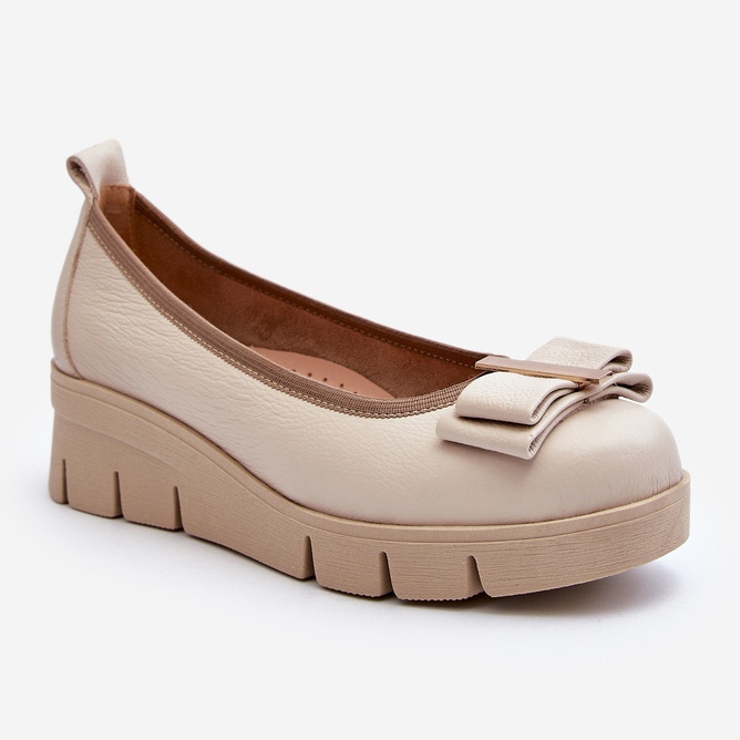 Lewski Shoes Ballerines en cuir sur plateforme avec décoration, Crème Lewski 3384 blanc 1