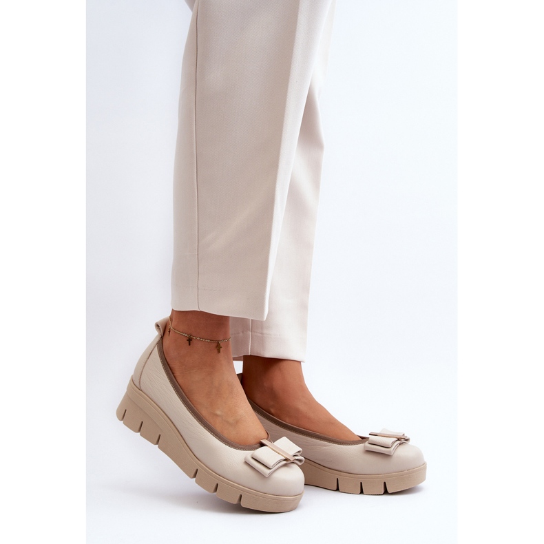 Lewski Shoes Ballerines en cuir sur plateforme avec décoration, Crème Lewski 3384 blanc 2