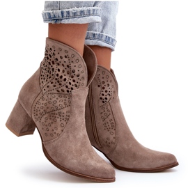 Zazoo 3166/P Bottes à Talons Hauts Ajourés Femme, Daim, Beige 10