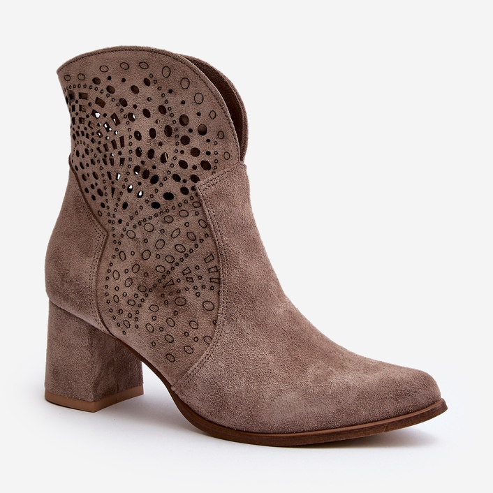 Zazoo 3166/P Bottes à Talons Hauts Ajourés Femme, Daim, Beige 1