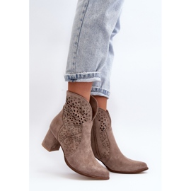 Zazoo 3166/P Bottes à Talons Hauts Ajourés Femme, Daim, Beige 2