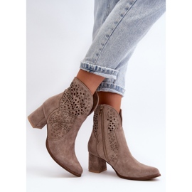 Zazoo 3166/P Bottes à Talons Hauts Ajourés Femme, Daim, Beige 3