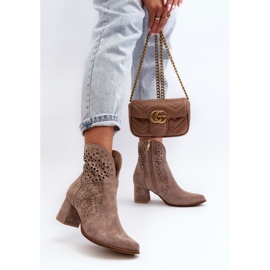 Zazoo 3166/P Bottes à Talons Hauts Ajourés Femme, Daim, Beige 5