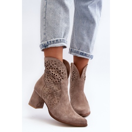Zazoo 3166/P Bottes à Talons Hauts Ajourés Femme, Daim, Beige 6