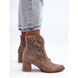 Zazoo 3166/P Bottes à Talons Hauts Ajourés Femme, Daim, Beige 7