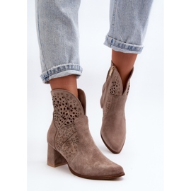 Zazoo 3166/P Bottes à Talons Hauts Ajourés Femme, Daim, Beige 8