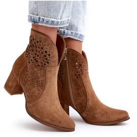 Zazoo 3166 Bottines Ajourées à Talons Hauts Femme, Daim Camel brun 11