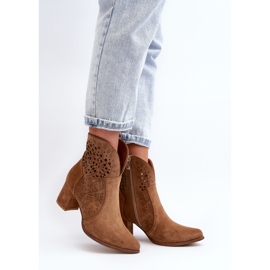Zazoo 3166 Bottines Ajourées à Talons Hauts Femme, Daim Camel brun 3