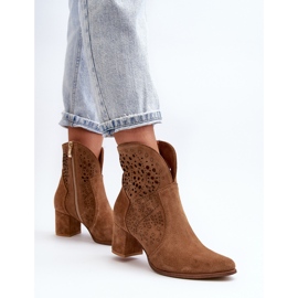 Zazoo 3166 Bottines Ajourées à Talons Hauts Femme, Daim Camel brun 5