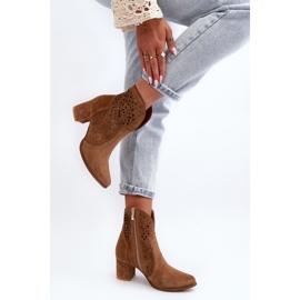 Zazoo 3166 Bottines Ajourées à Talons Hauts Femme, Daim Camel brun 6