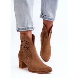 Zazoo 3166 Bottines Ajourées à Talons Hauts Femme, Daim Camel brun 9