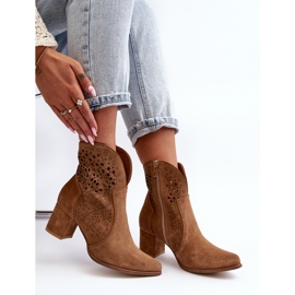 Zazoo 3166 Bottines Ajourées à Talons Hauts Femme, Daim Camel brun 10