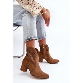 Zazoo 3166 Bottines Ajourées à Talons Hauts Femme, Daim Camel brun 1