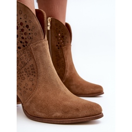 Zazoo 3166 Bottines Ajourées à Talons Hauts Femme, Daim Camel brun 2