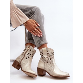 Zazoo 3394 Bottes à talons hauts ajourés pour femme, Doré 1