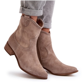 Zazoo 3329 Cappucino Bottes de cowboy en daim à talons bas beige 11