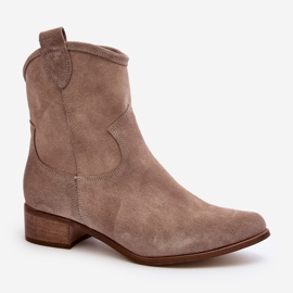 Zazoo 3329 Cappucino Bottes de cowboy en daim à talons bas beige 3