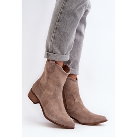 Zazoo 3329 Cappucino Bottes de cowboy en daim à talons bas beige 4