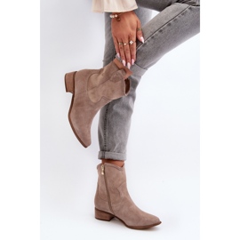 Zazoo 3329 Cappucino Bottes de cowboy en daim à talons bas beige 6