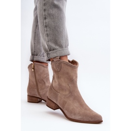 Zazoo 3329 Cappucino Bottes de cowboy en daim à talons bas beige 7