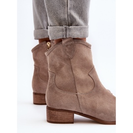 Zazoo 3329 Cappucino Bottes de cowboy en daim à talons bas beige 8