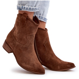 Zazoo 3329 Bottes de cowboy en daim marron à talons bas brun 11