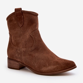 Zazoo 3329 Bottes de cowboy en daim marron à talons bas brun 2