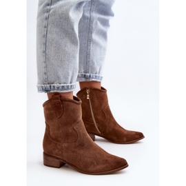 Zazoo 3329 Bottes de cowboy en daim marron à talons bas brun 5