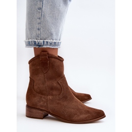 Zazoo 3329 Bottes de cowboy en daim marron à talons bas brun 6