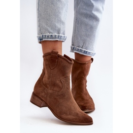 Zazoo 3329 Bottes de cowboy en daim marron à talons bas brun 8