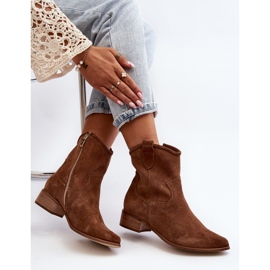 Zazoo 3329 Bottes de cowboy en daim marron à talons bas brun 10