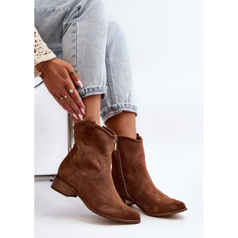 Zazoo 3329 Bottes de cowboy en daim marron à talons bas brun 1