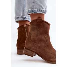 Zazoo 3329 Bottes de cowboy en daim marron à talons bas brun 9