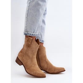 Zazoo 3305/2/G Bottes de Cowboy en Daim pour Femme à Talons Bas Beige 2