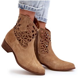 Zazoo 3404 Santiags Ajourées Sur Talons Bas Daim Beige 12
