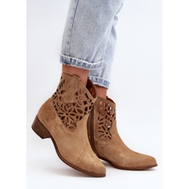 Zazoo 3404 Santiags Ajourées Sur Talons Bas Daim Beige 5