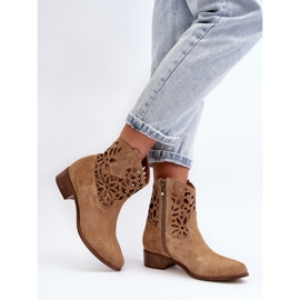 Zazoo 3404 Santiags Ajourées Sur Talons Bas Daim Beige 6
