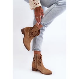 Zazoo 3404 Santiags Ajourées Sur Talons Bas Daim Beige 7