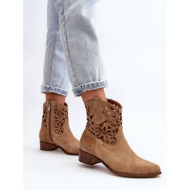 Zazoo 3404 Santiags Ajourées Sur Talons Bas Daim Beige 8