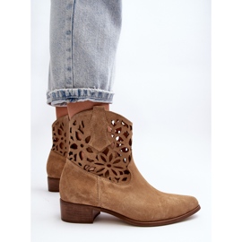 Zazoo 3404 Santiags Ajourées Sur Talons Bas Daim Beige 9