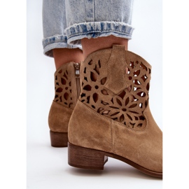 Zazoo 3404 Santiags Ajourées Sur Talons Bas Daim Beige 10