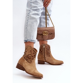 Zazoo 3404 Santiags Ajourées Sur Talons Bas Daim Beige 11