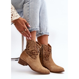 Zazoo 3404 Santiags Ajourées Sur Talons Bas Daim Beige 2