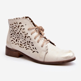 Zazoo 2871 Bottines à lacets ajourées pour femme, Doré, Brossé 2