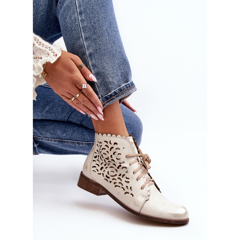 Zazoo 2871 Bottines à lacets ajourées pour femme, Doré, Brossé 1